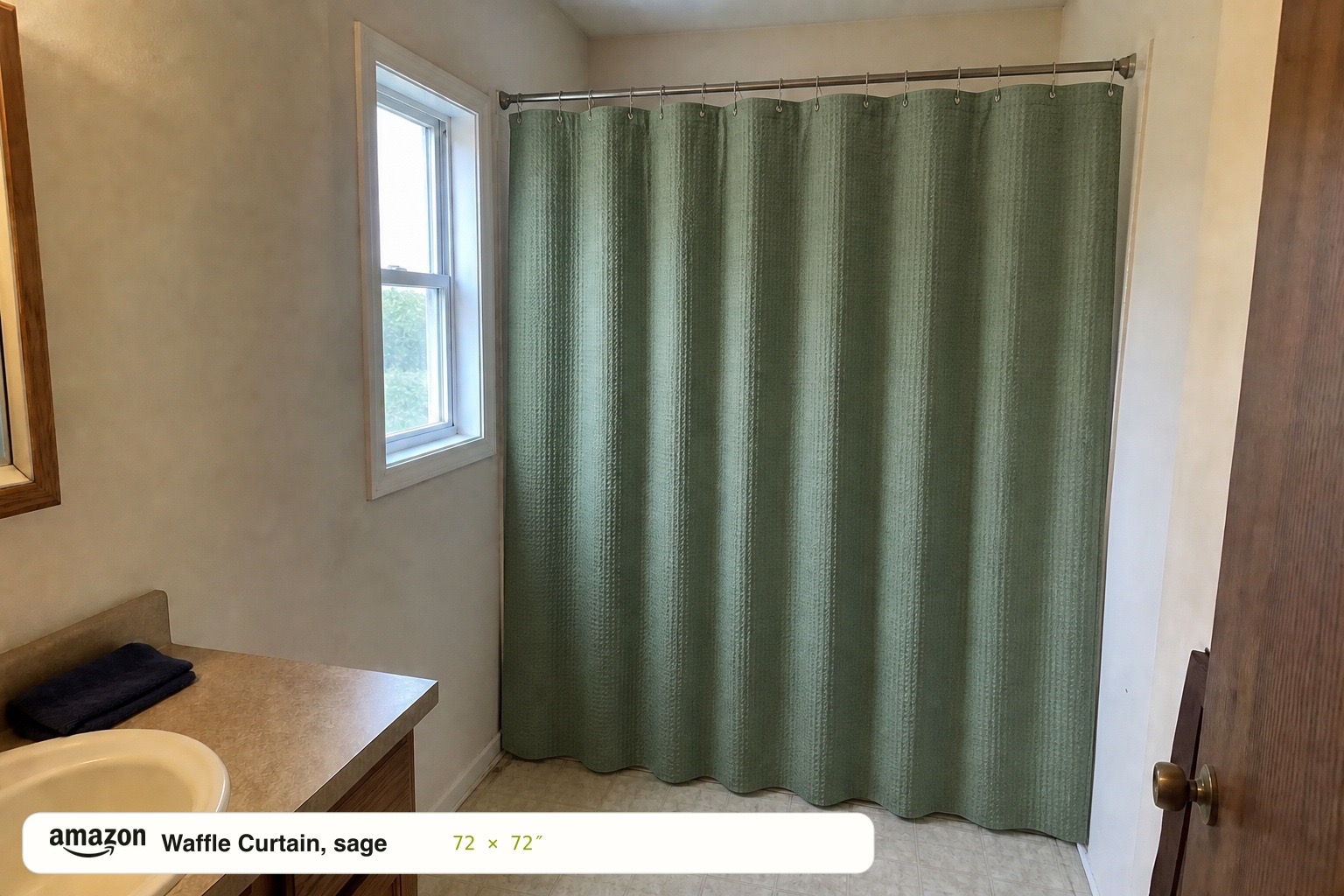 Waffle Curtain, sage in the same room